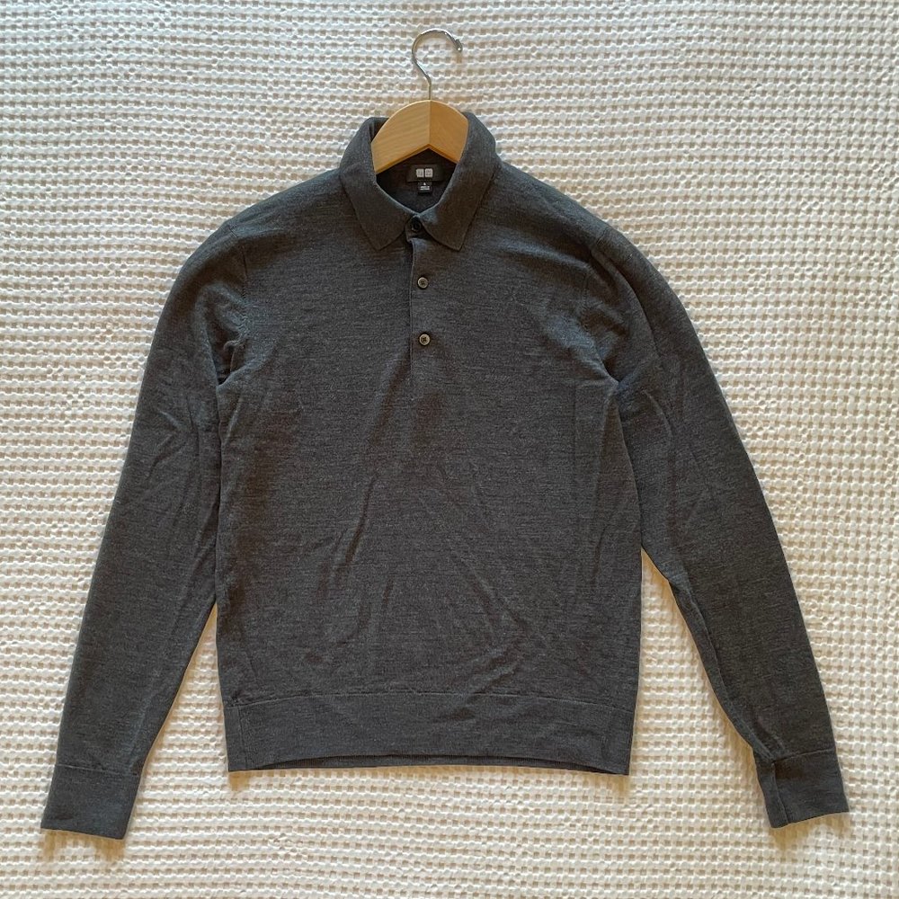 Uniqlo Wool Men's Knit Long-sleeve Polo, Size S